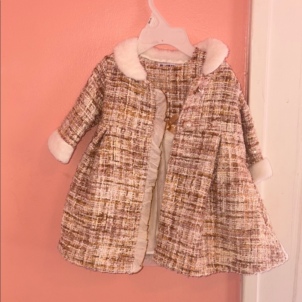 Stylish Kids Tweed Coat with Faux Fur Trim